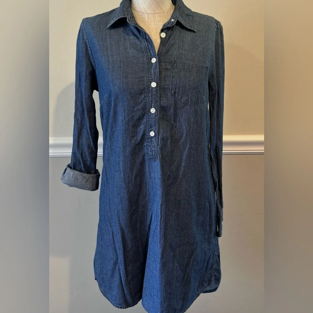 J. Crew XXS OVERSIZED Indigo Denim Chambray Shirt Dress - Picture 3 of 9